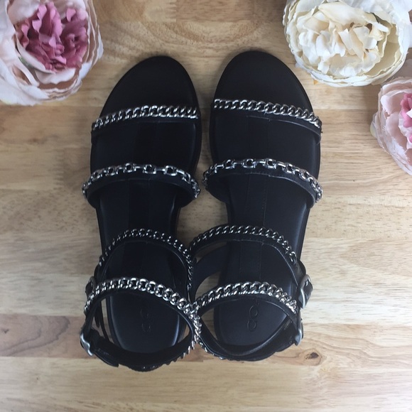 Coach Black Leather Chain Sandals 7.5 M - Picture 4 of 9